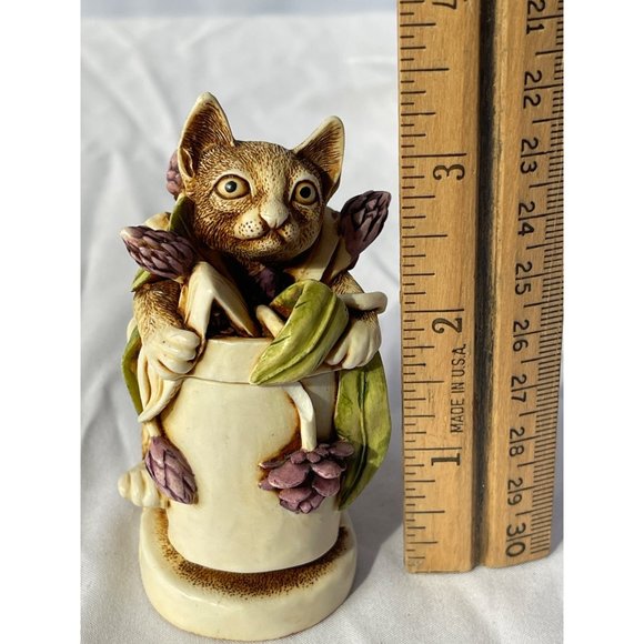 Vtg. Harmony Kingdom 1997 Cat Figurine Trinket Box Figurine Algenon Flower Pot - Picture 9 of 9